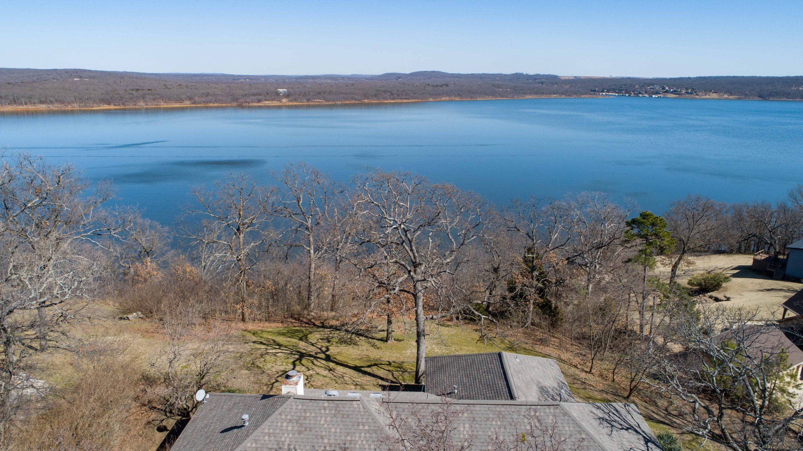 drone real estate photo over looking lake